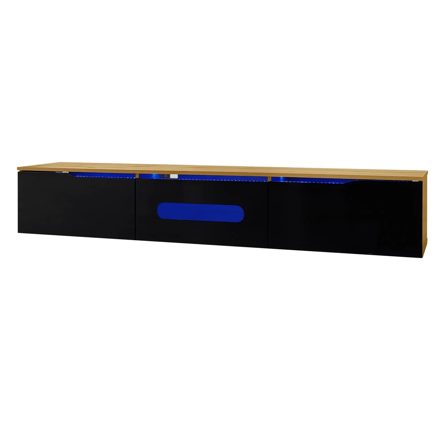 okwish TV Schrank mit LED Beleuchtung und Wandmontage für Wohnzimmer 180x35x30cm Schwarz