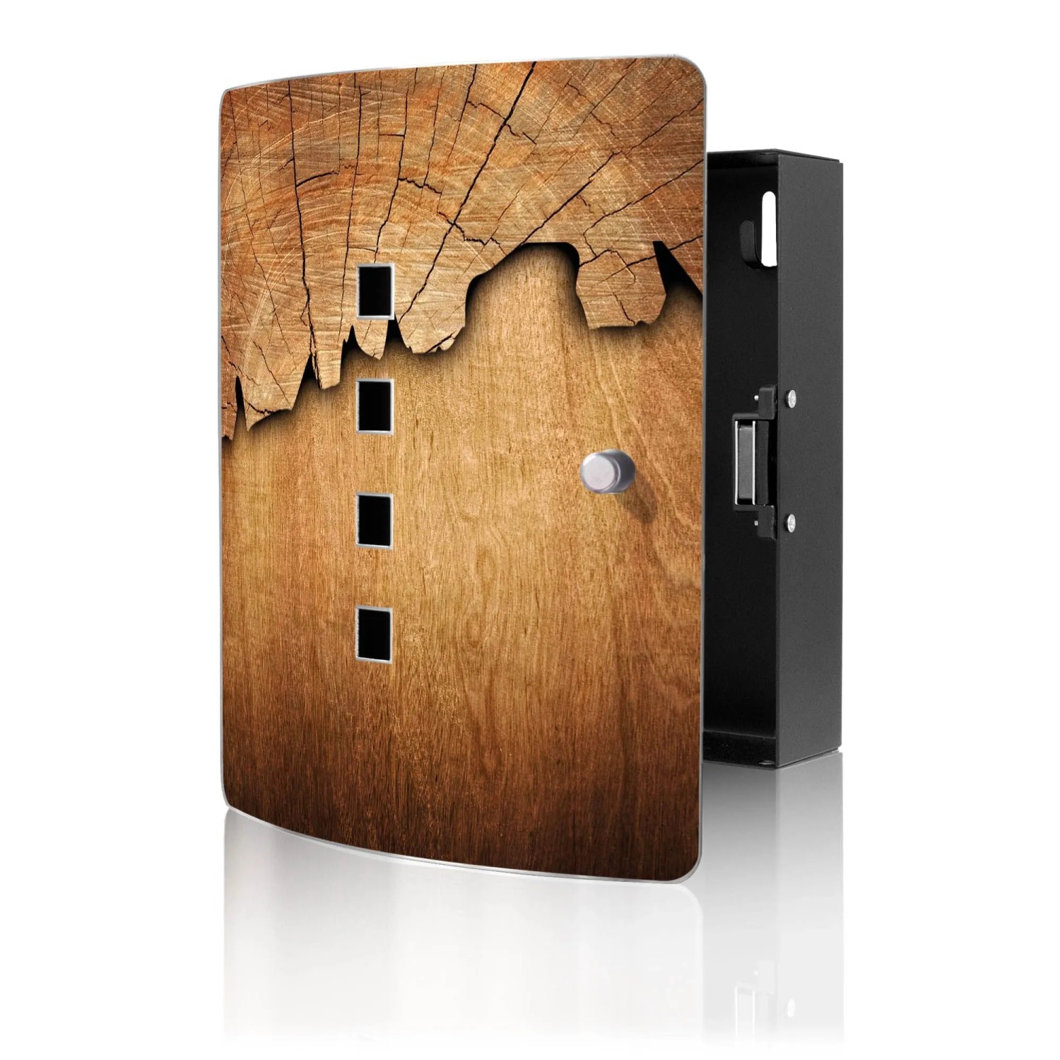 Banjado Design Schlüsselkasten Aus Edelstahl Für 10 Schlüssel 24x21,5x7cm Mit Magnetverschluss Motiv Holz