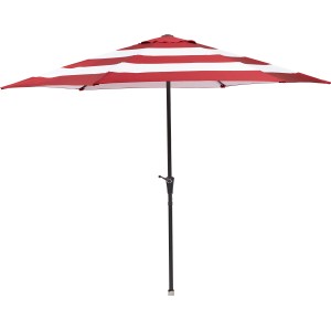 Marktschirm Honolulu, Ø 300 cm, rot-weiß gestreift, mit Kurbel für Garten und Terrasse.