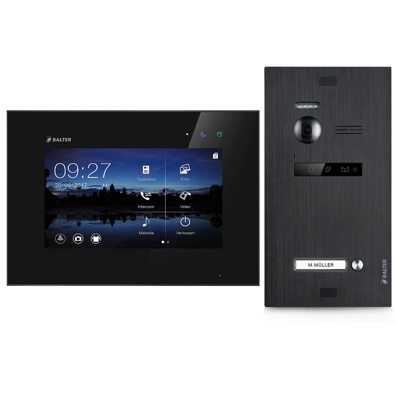 Balter EVO Video-Türsprechanlage für Einfamilienhaus mit 1x 7 Zoll Monitor Schwarz