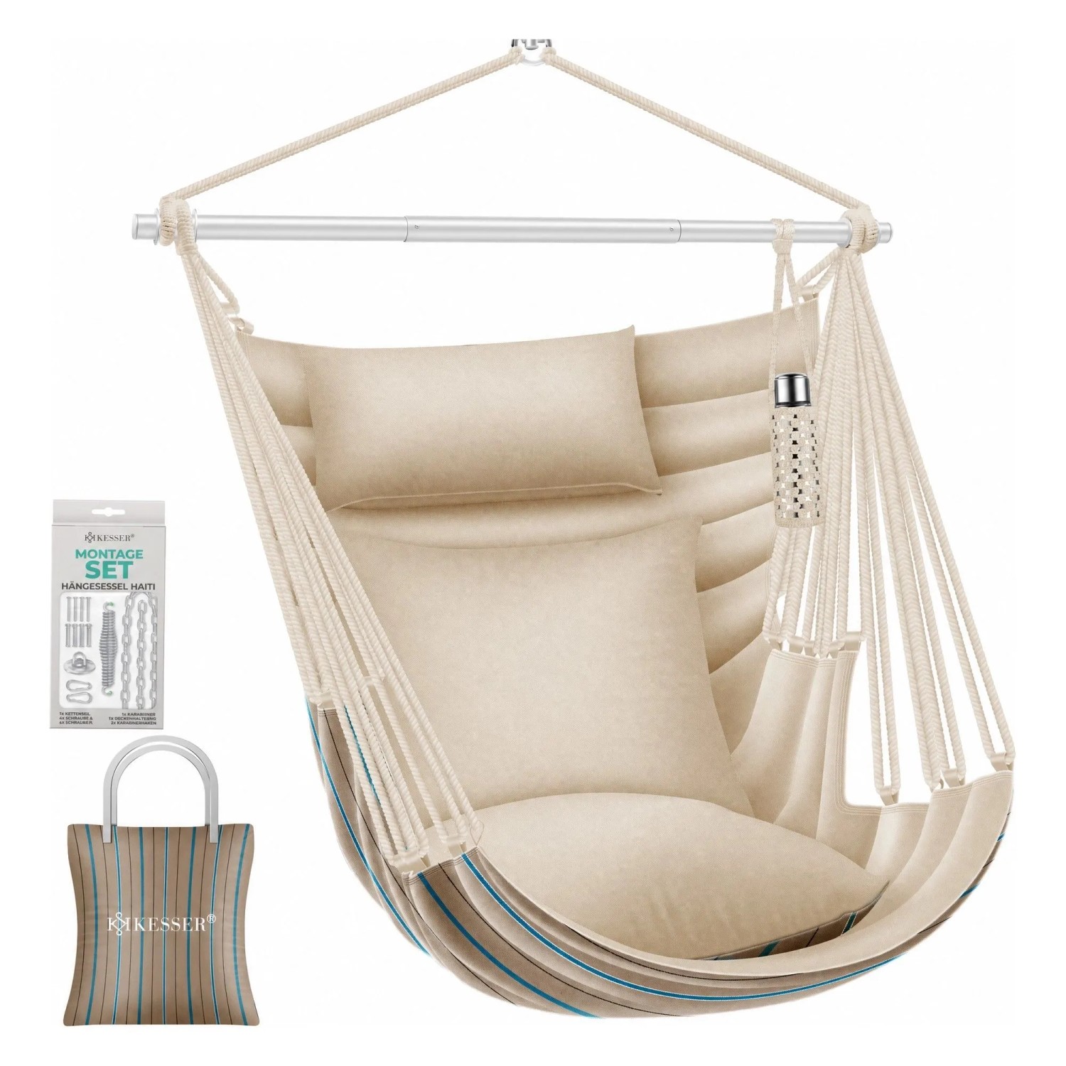 KESSER Hängesessel Haiti Belastbar Bis 150 kg 360° Drehbar Cappuccino