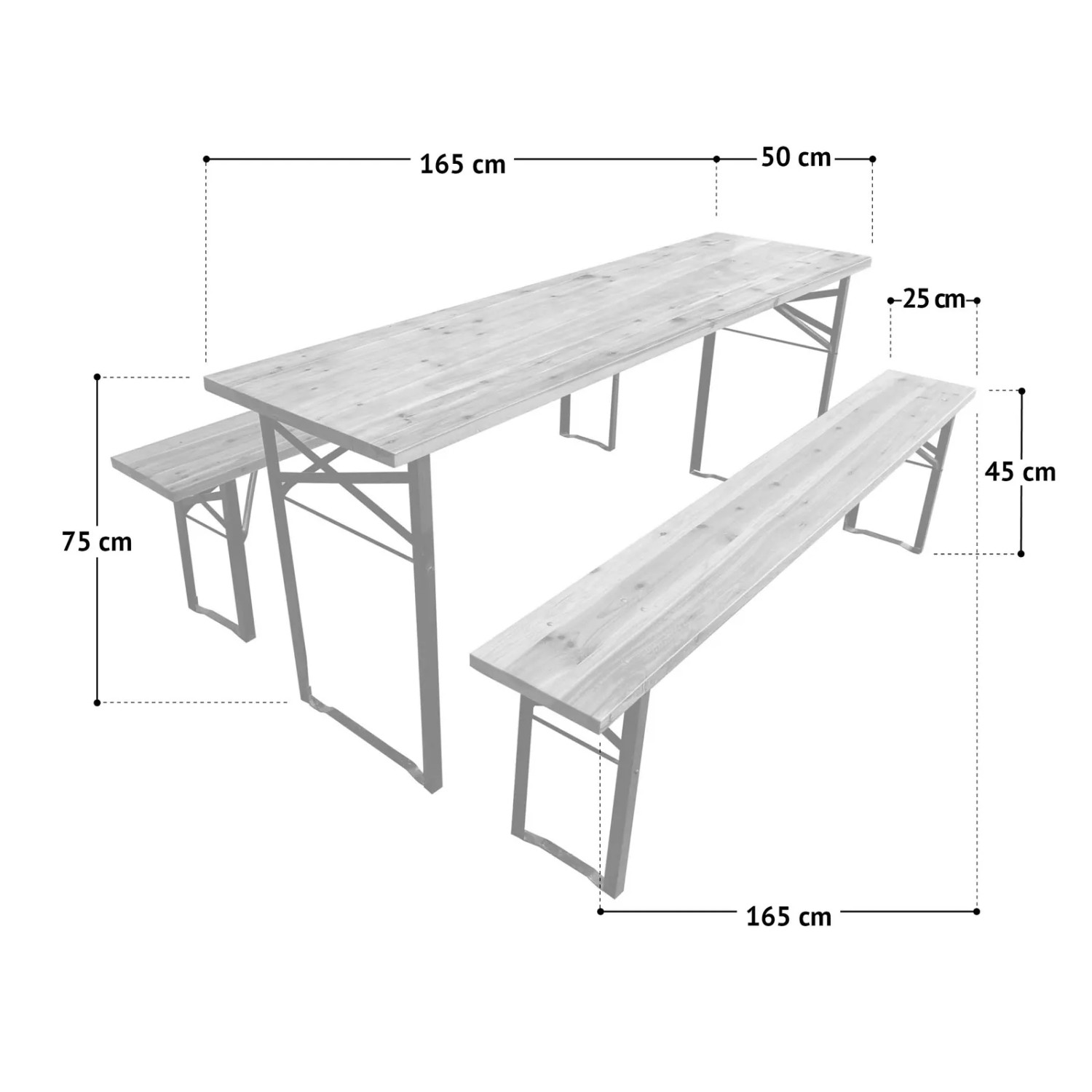 Svita Bierzeltgarnitur, 3-teilig, Holz, klappbar, Natur. Ideal für Feste und Garten.