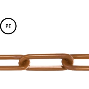 Detailaufnahme einer kupferfarbenen Conacord Regenablaufkette aus Polyethylen.