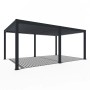 Anthrazitfarbene Weide Deluxe Plus Aluminium Pergola 4x6m mit Lamellendach und LED-Beleuchtung.