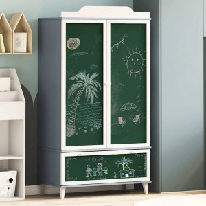 vidaXL Kreidetafel Kleiderschrank mit Tür Grau und Weiß Holzwerkstoff 42003035