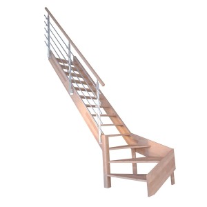 StarWood Treppe Rhodos Buche, 1/4 gewendelt, mit Edelstahl-Geländer. Offene Bauweise, unbehandeltes Holz.