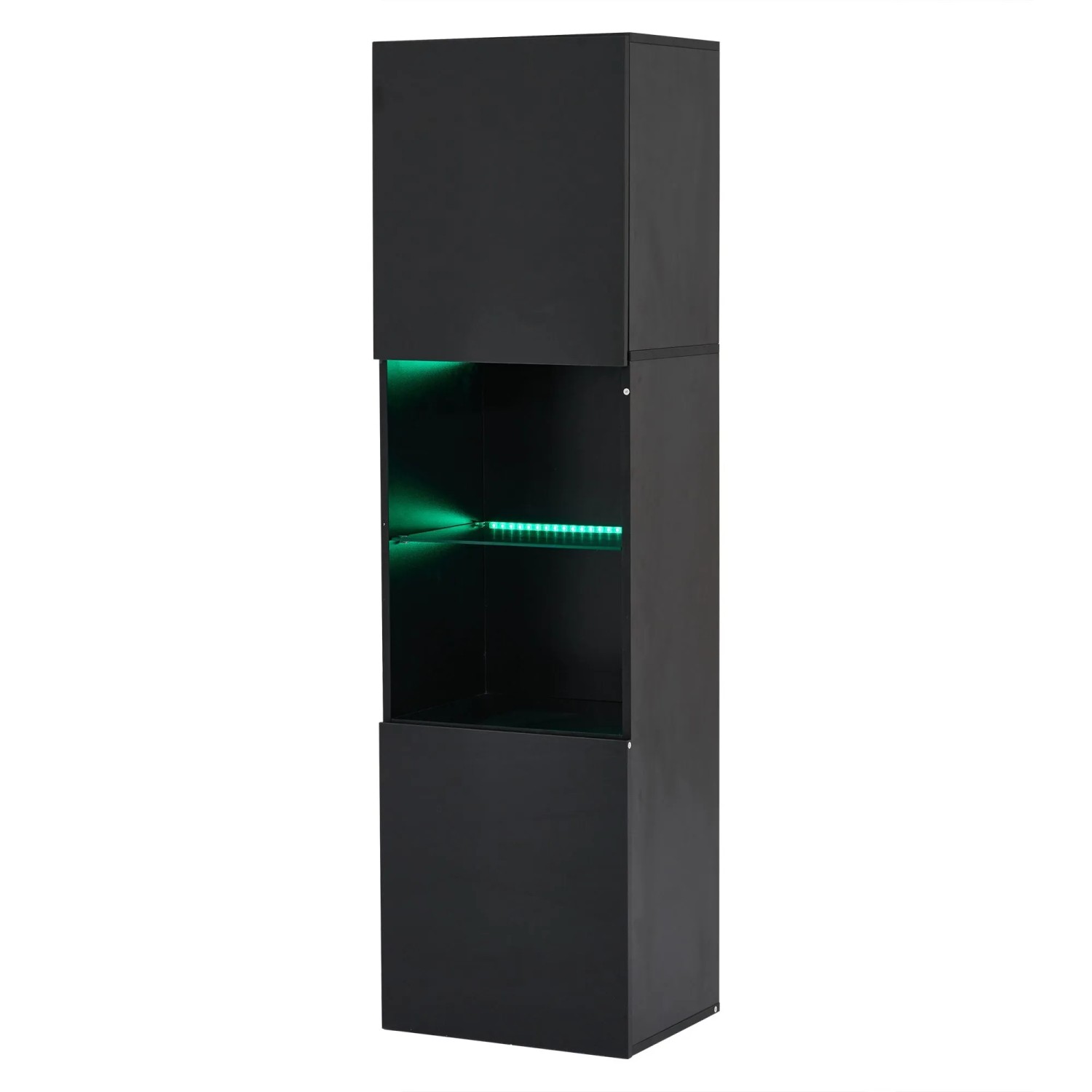 ModernLuxe Vitrine Hochglanz mit 2 Türen Glasablage Led Beleuchtung Spanplatte Schwarz