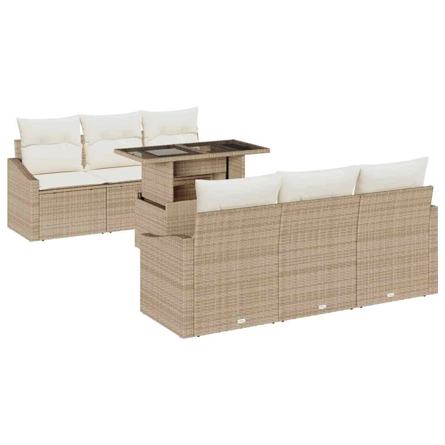 vidaXL 7-Teiliges Garten-Sofa-Set mit Beigen Kissen aus Poly Rattan 3357664 günstig online kaufen