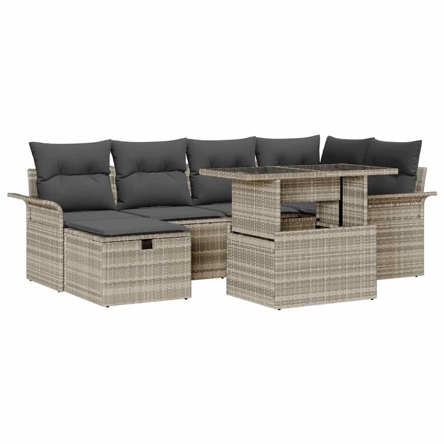 vidaXL Garten-Sofa-Set mit Kissen 7-Tlg Hellgrau Poly Rattan 3361011 günstig online kaufen