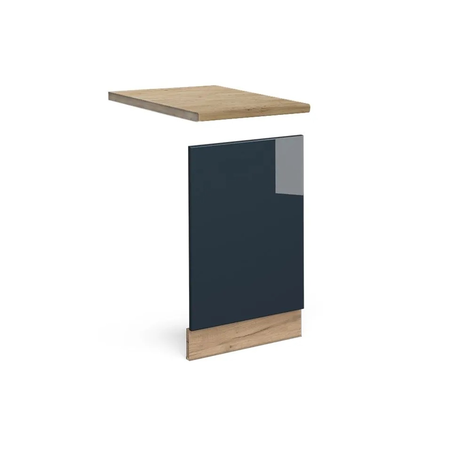 Vicco Frontblende Fame-Line Geschirrspüler Fronttür DunkelBlau Hochglanz 45 cm AP Eiche mit Goldkraft Eiche Korpus