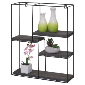 BERLINLODGE Wandregal Rechteckig HxBxT 51x40x11cm 4 Regalböden Metall Massiv-Holz Industrial Dunkelgrau Hängeregal Schweberegal Regal