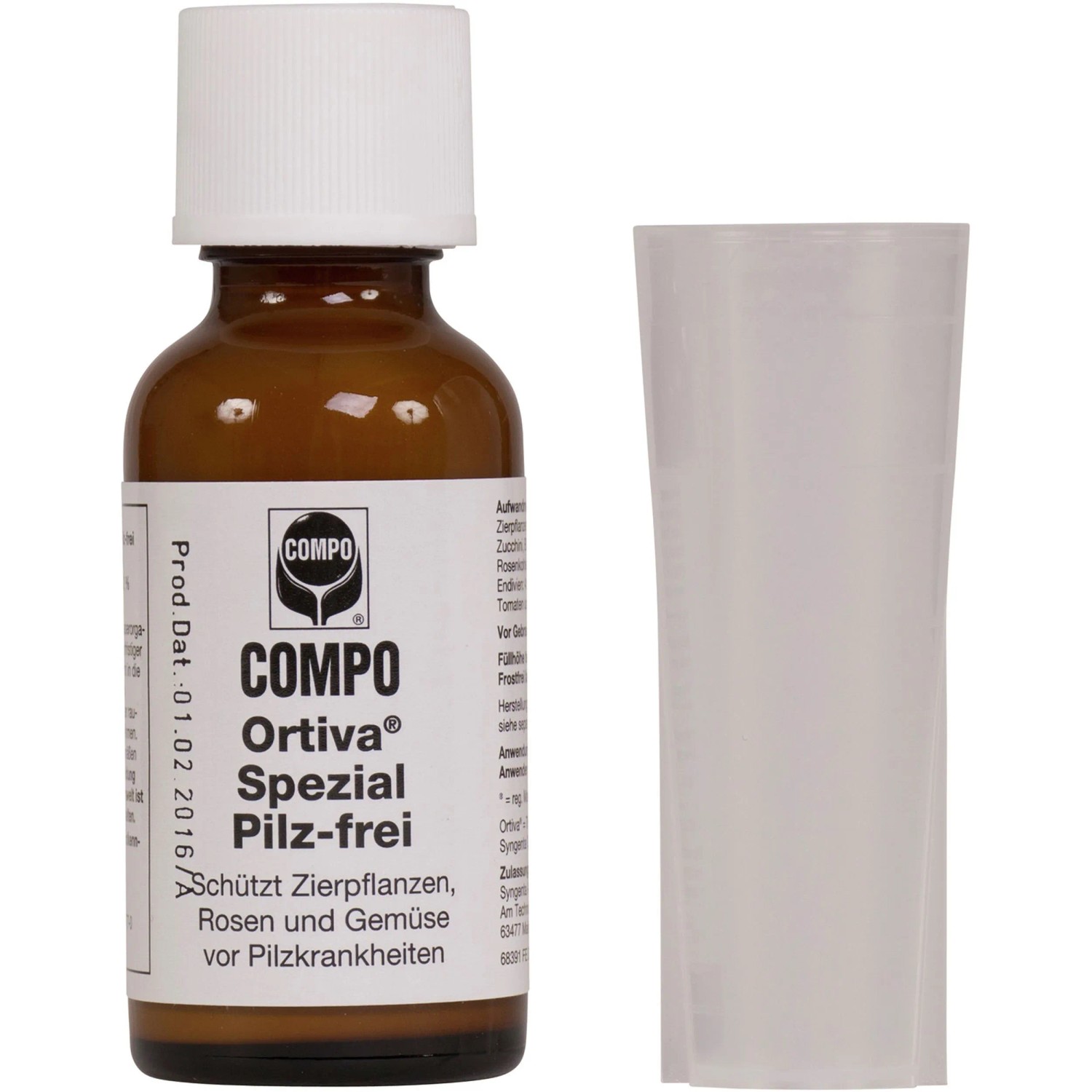 Compo Ortiva Spezial Pilz-frei, 20ml Flasche mit Dosierhilfe für Rosen und Zierpflanzen.