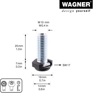 Wagner Verstellfuß Justus Slim, 4er Set Möbelbeine mit Maßen und Innensechskant.