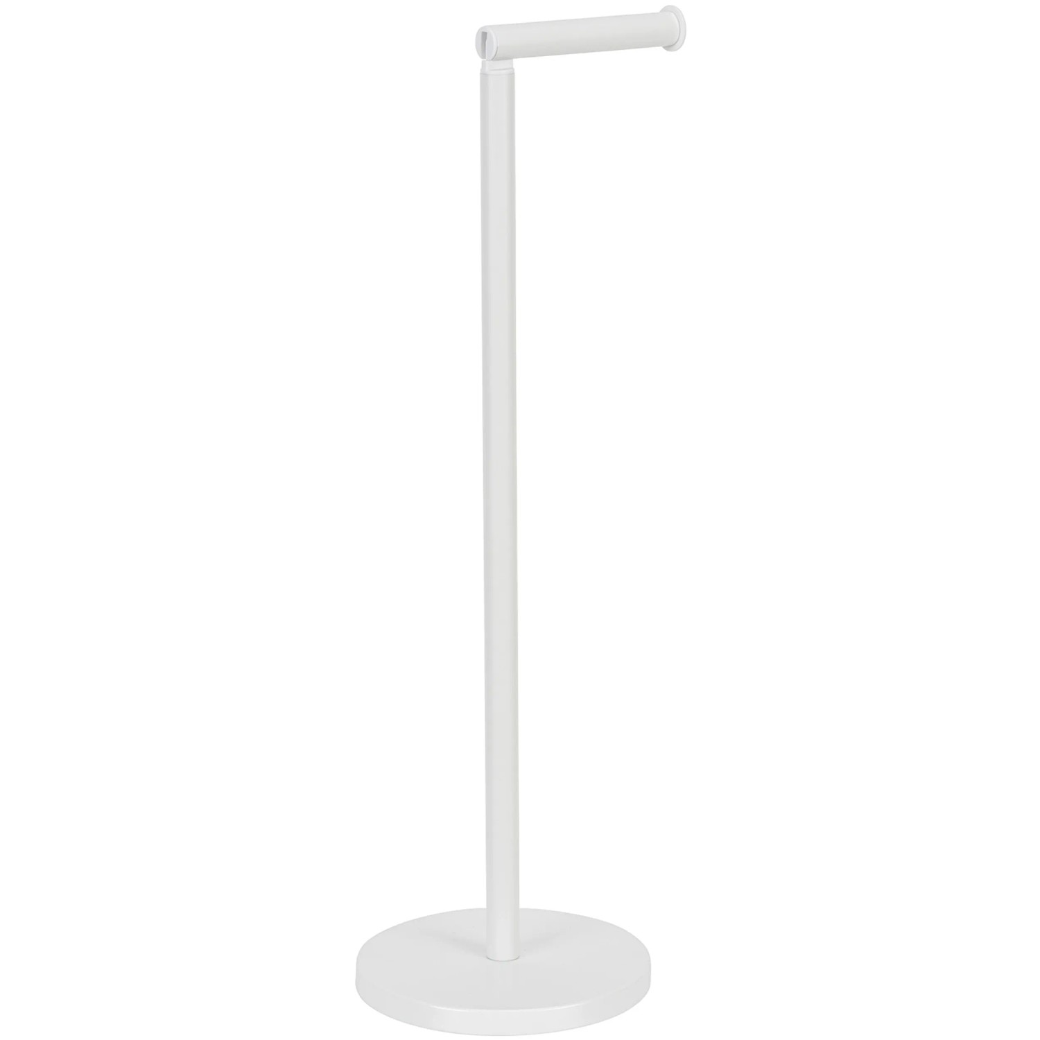 Wenko Stand Toilettenpapierhalter 2 in 1, weiß-matter Stahl mit rundem Fuß.