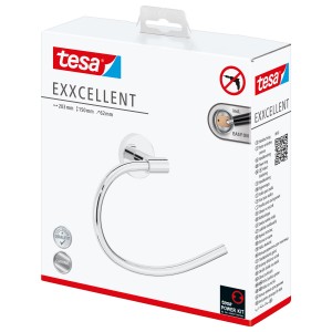 Tesa Exxcellent Handtuchring Chrom, verpackt. Eleganter, rostfreier Handtuchhalter zur Wandmontage ohne Bohren.