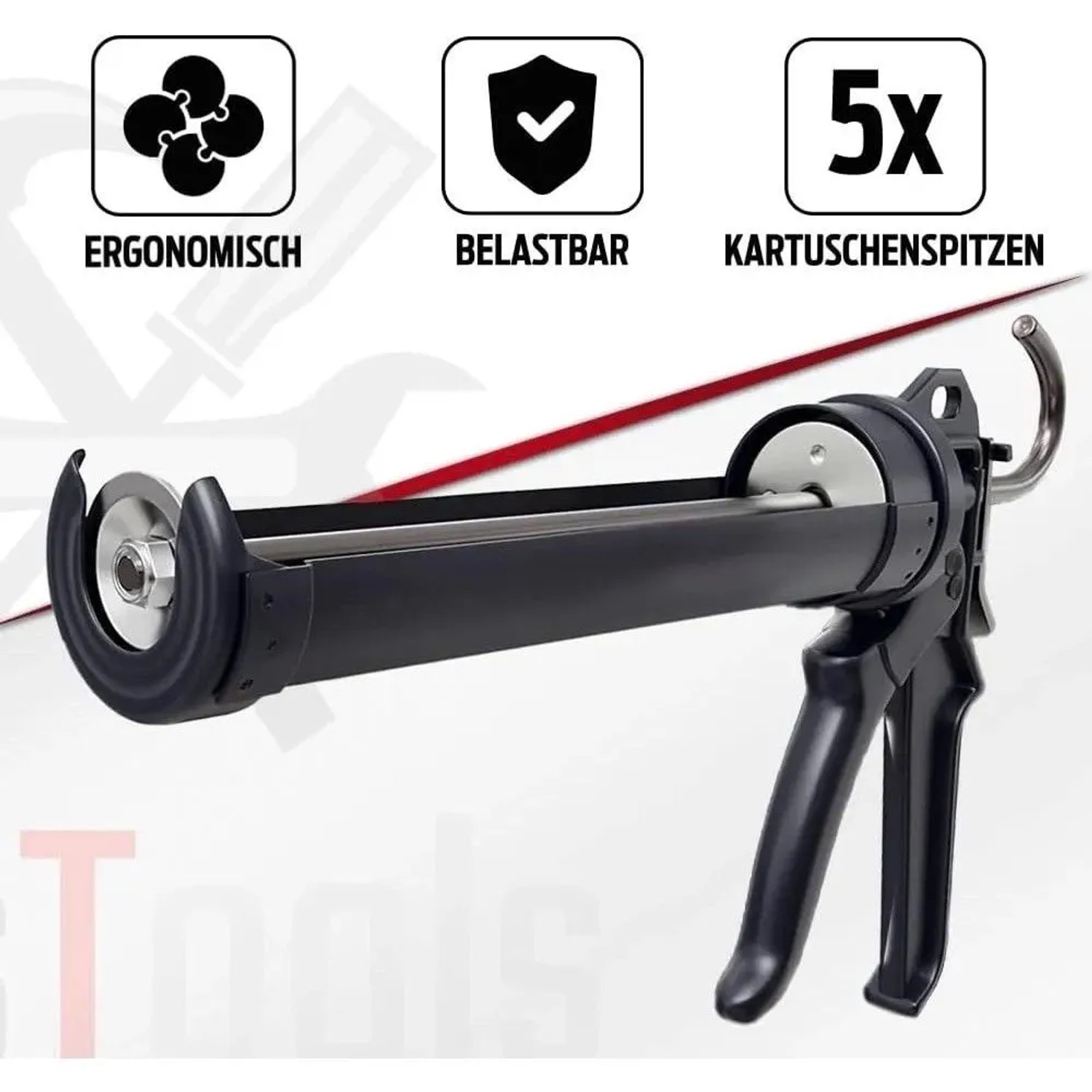 bestTools Kartuschenpresse für 150-310ml Kartuschen, inkl. 5 Spitzen. Profi Silikonpistole für Handwerker.