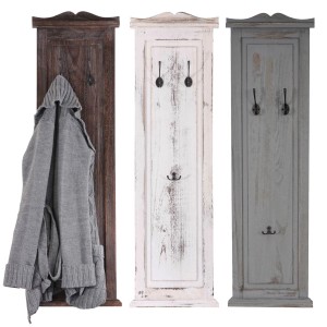 MCW Wandgarderobe H33 2er-Set Grau Shabby: Wandpaneele in Grau, Weiß und Braun mit Kleiderhaken.