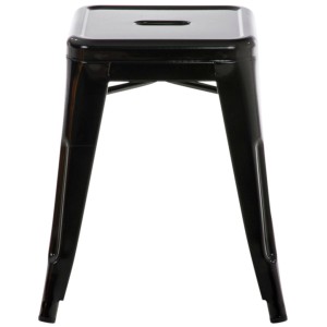 Schwarzer Metallhocker Armin, stapelbar, im Industrial-Look. Robuster Sitzhocker aus pulverbeschichtetem Metall.