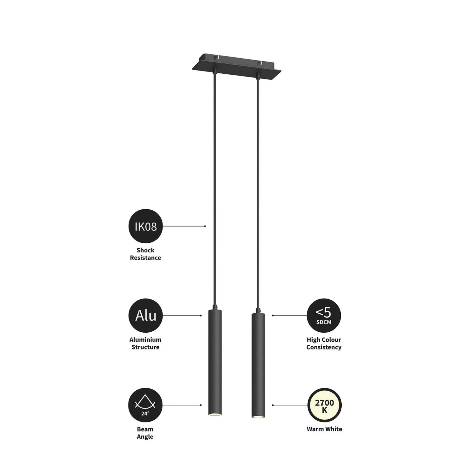 Moderne, schwarze LED-Pendelleuchte Franka von Arcchio, 2-flammig aus Aluminium für Wohnzimmer.