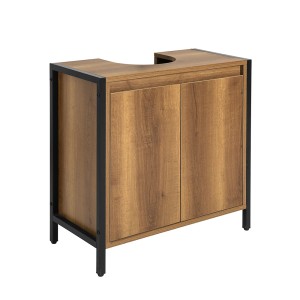 SoBuy Waschbeckenunterschrank BZR63-PF, braun, mit 2 Türen und schwarzem Metallgestell.