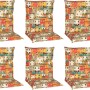 6er Set Beo Sitzauflagen für Niedriglehner Gartenstühle mit farbenfrohem Hausdesign.