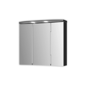 Jokey Spiegelschrank Lauria LED, 70 cm, Anthrazit Hochglanz. Bad Spiegelschrank mit drei Türen und LED-Beleuchtung.