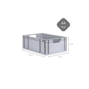 Graue PROREGAL Eurobox Nextgen Economy, 44 Liter, mit Griffen, zur Aufbewahrung.