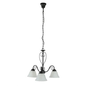 EASYLIGHT Pendelleuchte 3-Flammig E14 Rustikal Glas Metall Ø 46 cm Schwarz Weiß