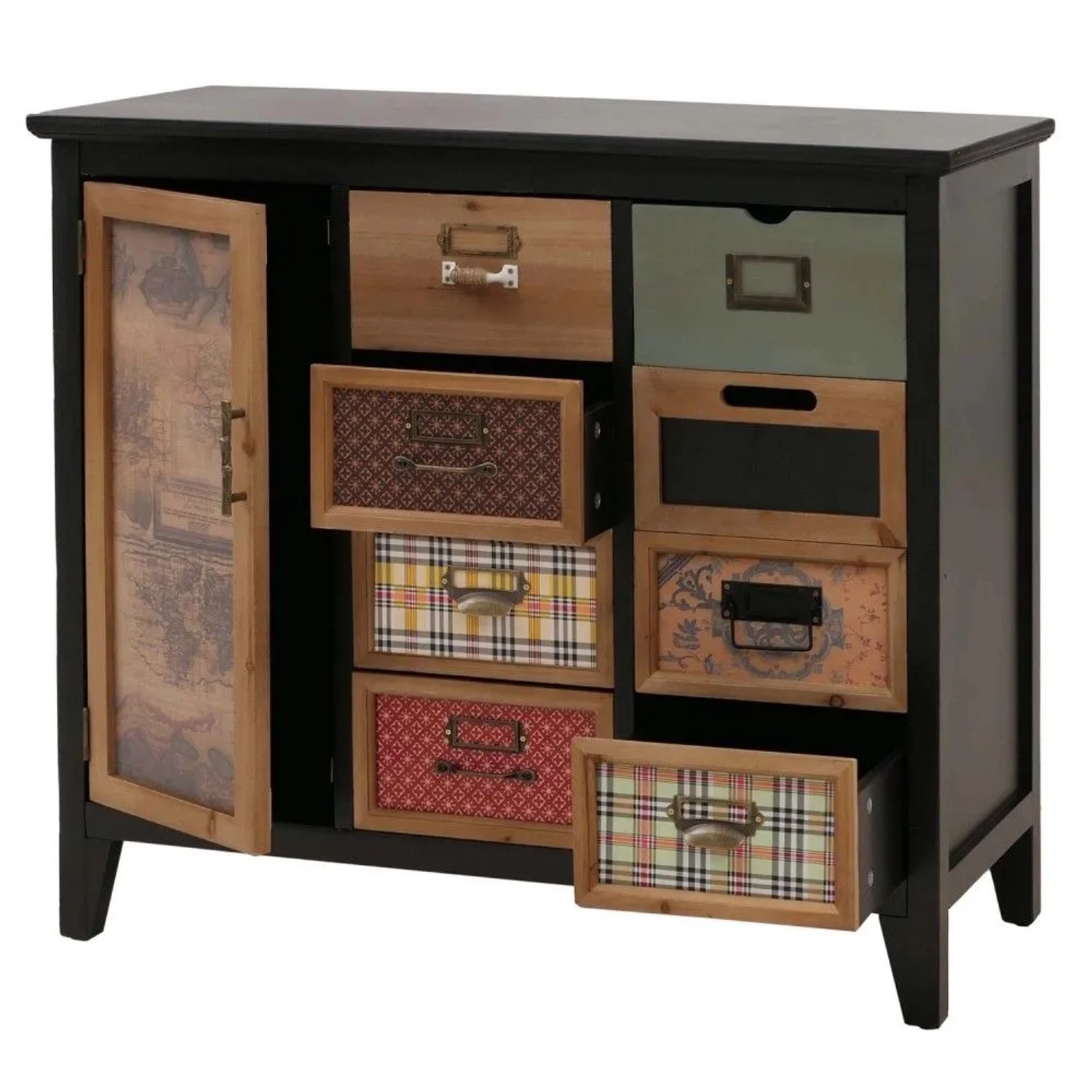 MCW Apothekerkommode O63 Vintage Shabby Muster Korpus Schwarz