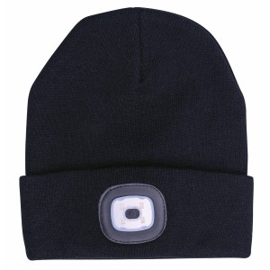 Schwarze Steuber Kindermütze mit LED-Licht für bessere Sichtbarkeit im Straßenverkehr.