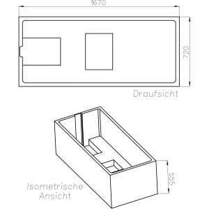 Technische Zeichnung Ottofond Wannenträger Nixe/Viva für Badewanne 170x75 cm.
