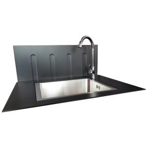 Spülbecken-Modul der Justus BBQ Gasgrill-Küche Juno aus Edelstahl mit Armatur.