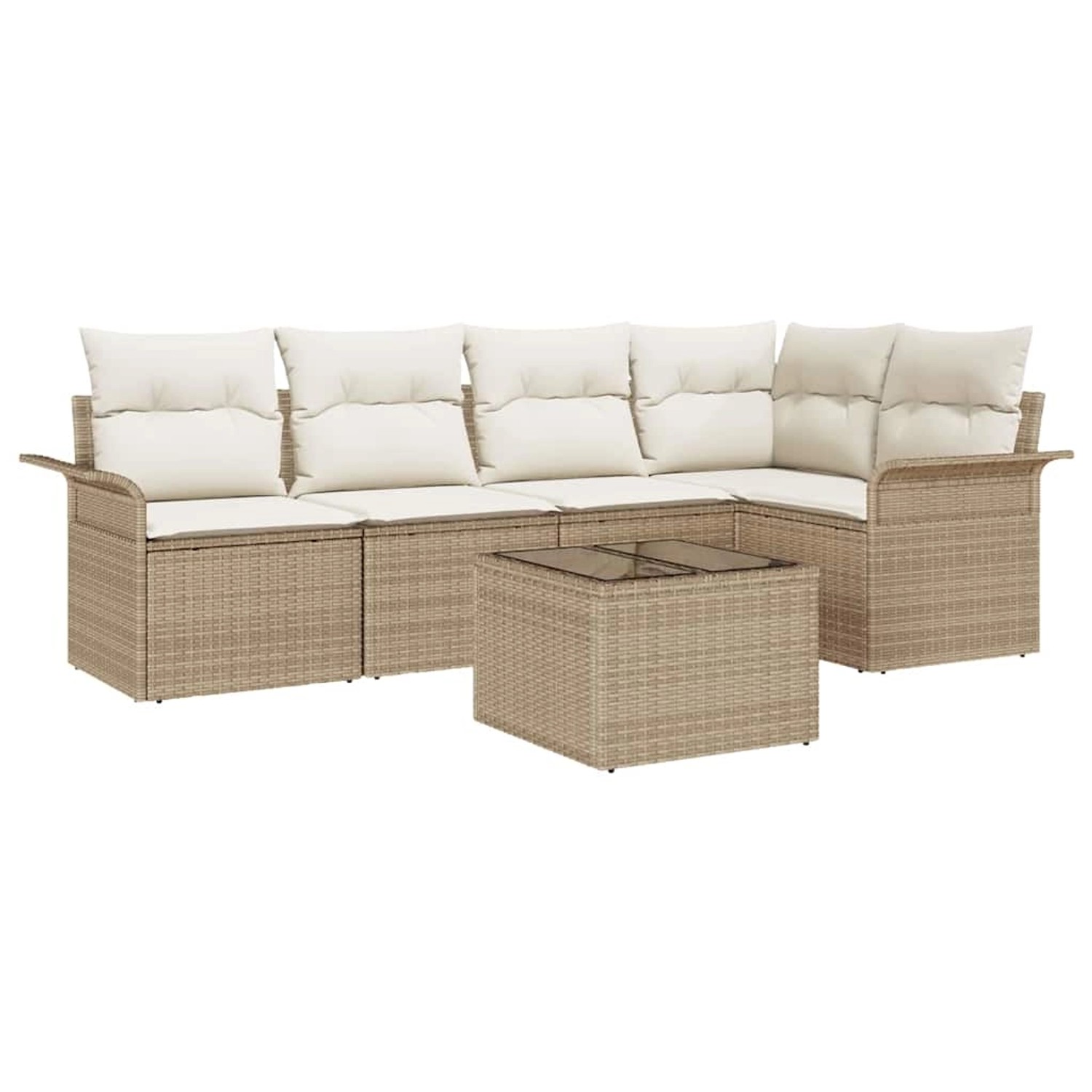 vidaXL Garten-Sofa-Set mit Kissen mit Speicher 6-Tlg Beige Poly Rattan 3354 günstig online kaufen