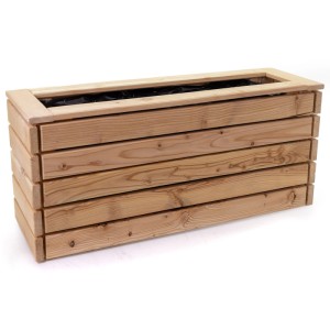 HolzFee Pflanzkasten Linea aus naturbelassenem Lärchenholz, 116x30x43 cm, mit schwarzer Folie für Balkon & Terrasse.