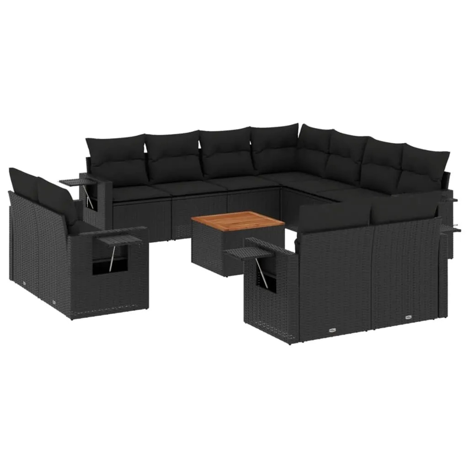 vidaXL 12-Tlg Garten-Sofagarnitur mit Kissen Schwarz Poly Rattan 3224823 günstig online kaufen