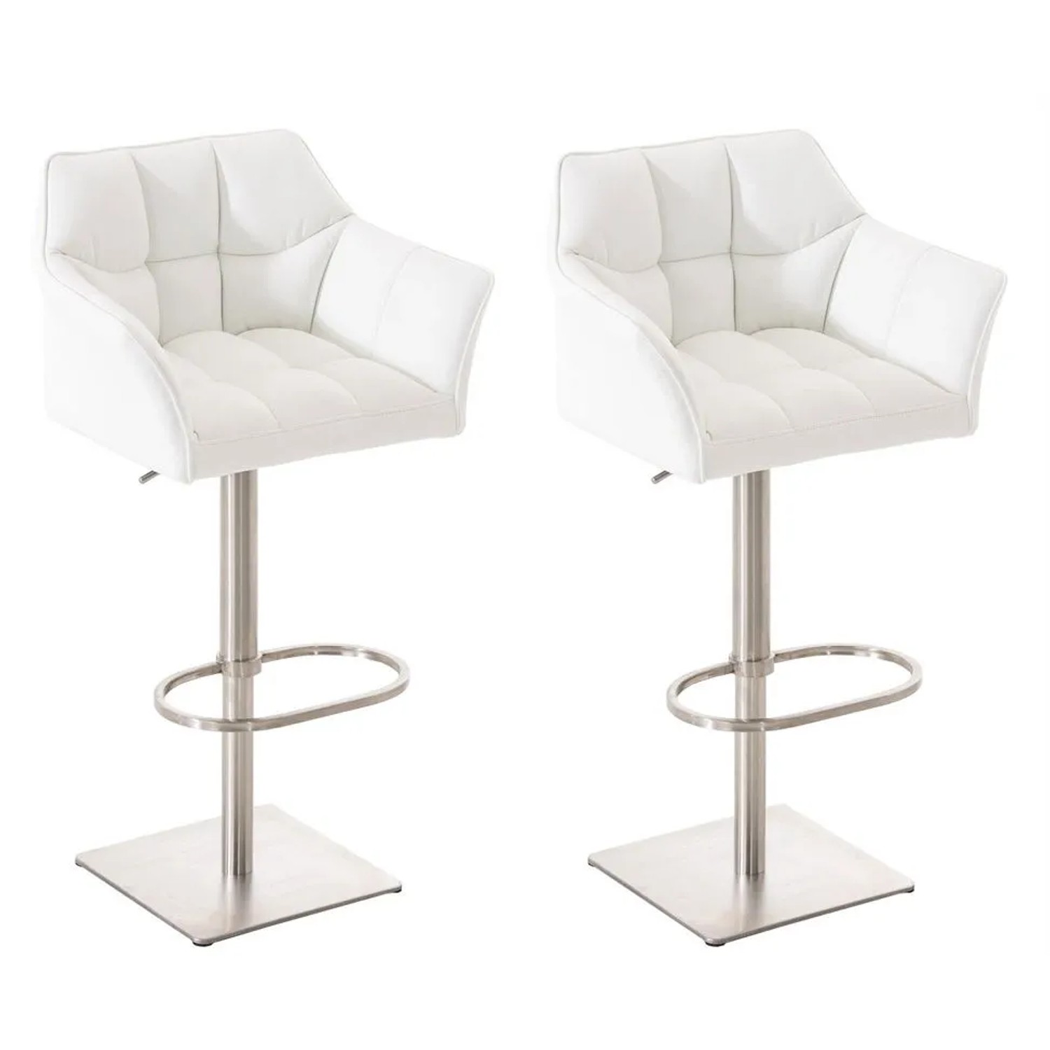 DELUKE 2er Set Barhocker SIHAR Kunstleder Weiß 64x45x88cm Silber Barstuhl Höhenverstellbar Mit Lehne Drehbar Tresenhocker Tresenstuhl