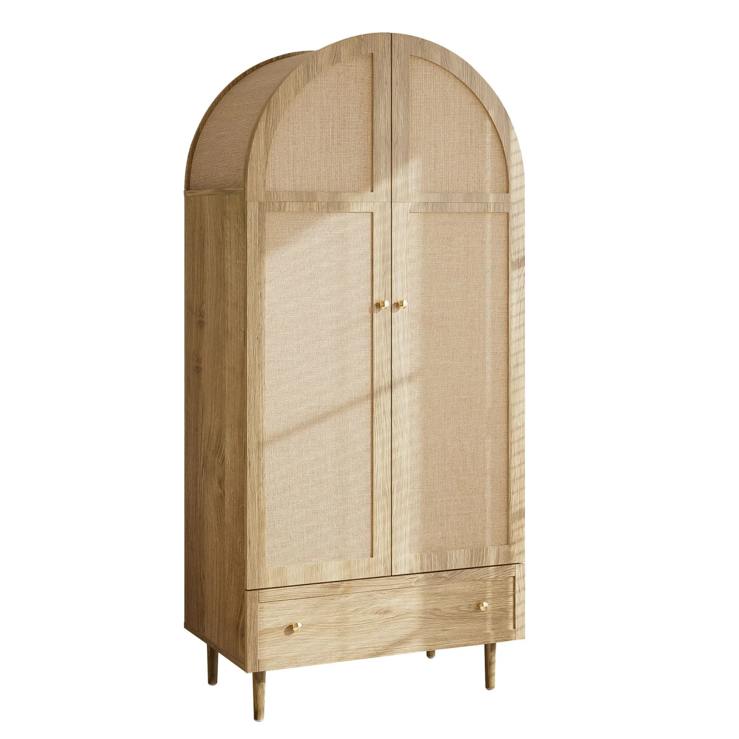 okwish Kleiderschrank mit Schubladen Holztüren Schlafzimmer 79x50x175cm Natur