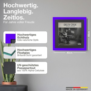 Lila Schallplattenrahmen 40x40 cm mit Passepartout für Album-Cover
