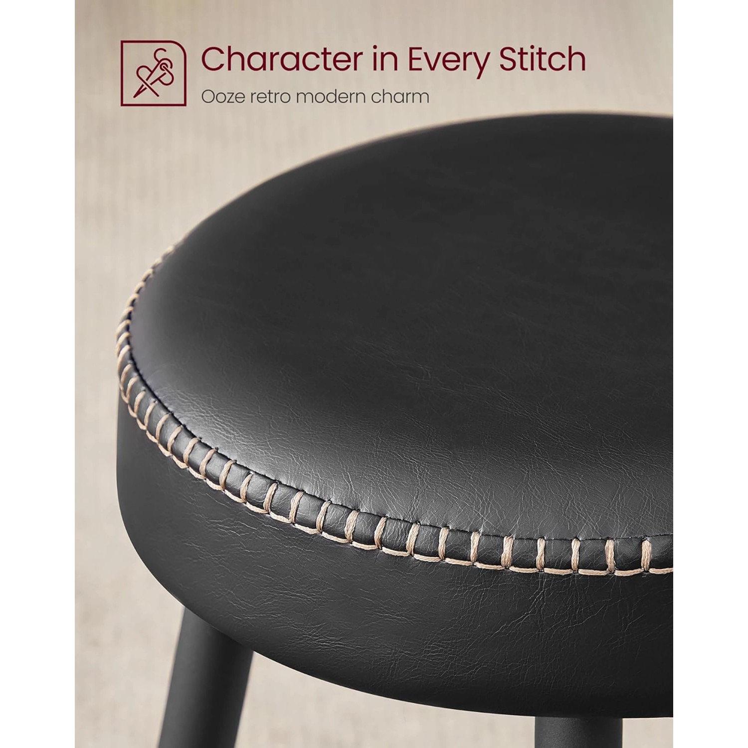 Detailaufnahme: Schwarzer Vasagle Barhocker (2er-Set) mit Ziernähten.