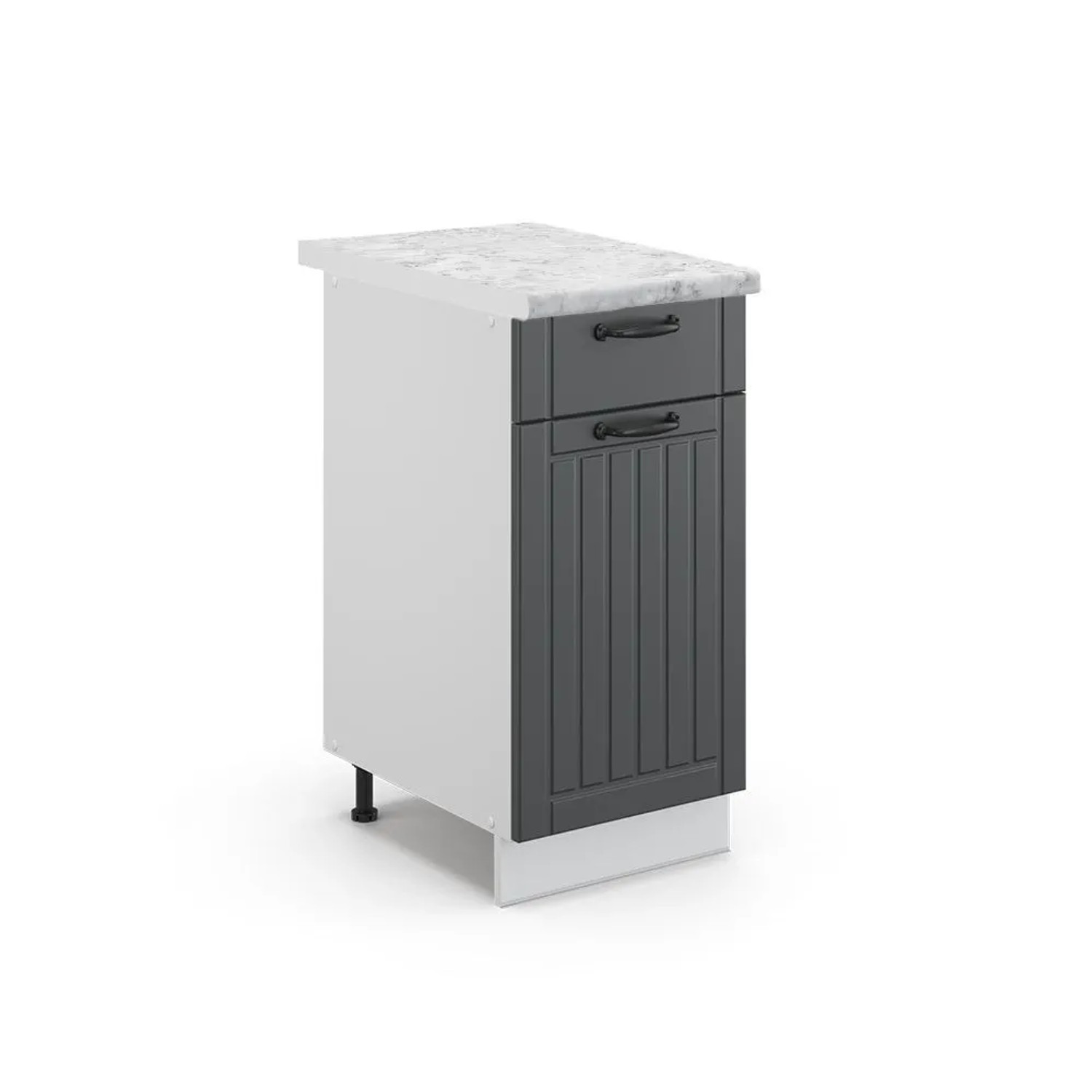 Vicco Küchenunterschrank Fame-Line Anthrazit Landhaus Weiß 40 cm AP Marmor