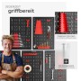 Tectake Werkzeuglochwand, fünfteilig, mit Haken und Halterungen, schwarz-rot, zur Werkzeugaufbewahrung.