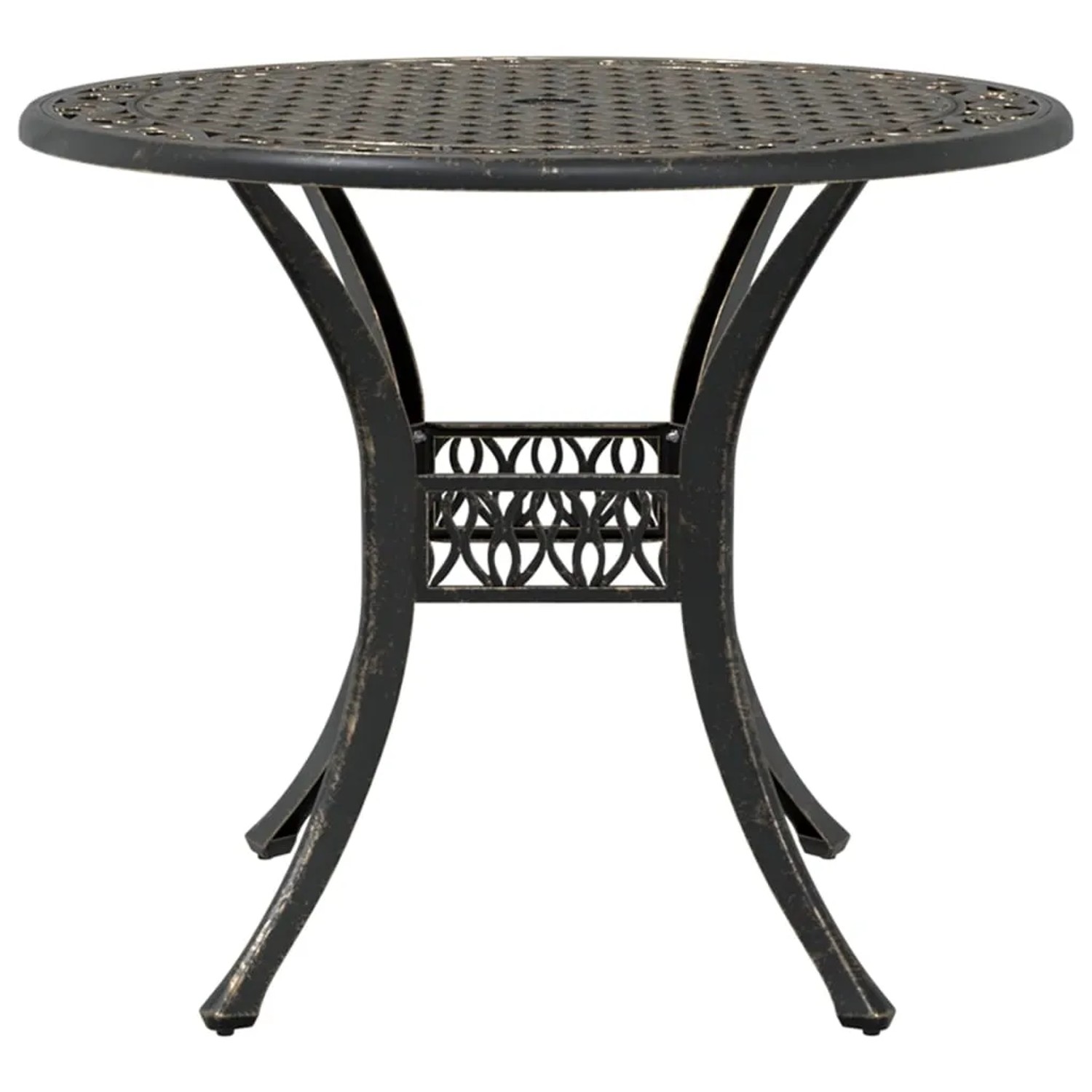 Bronzefarbener Gartentisch aus Aluminiumguss, Teil des 3-tlg. Bistro-Sets.