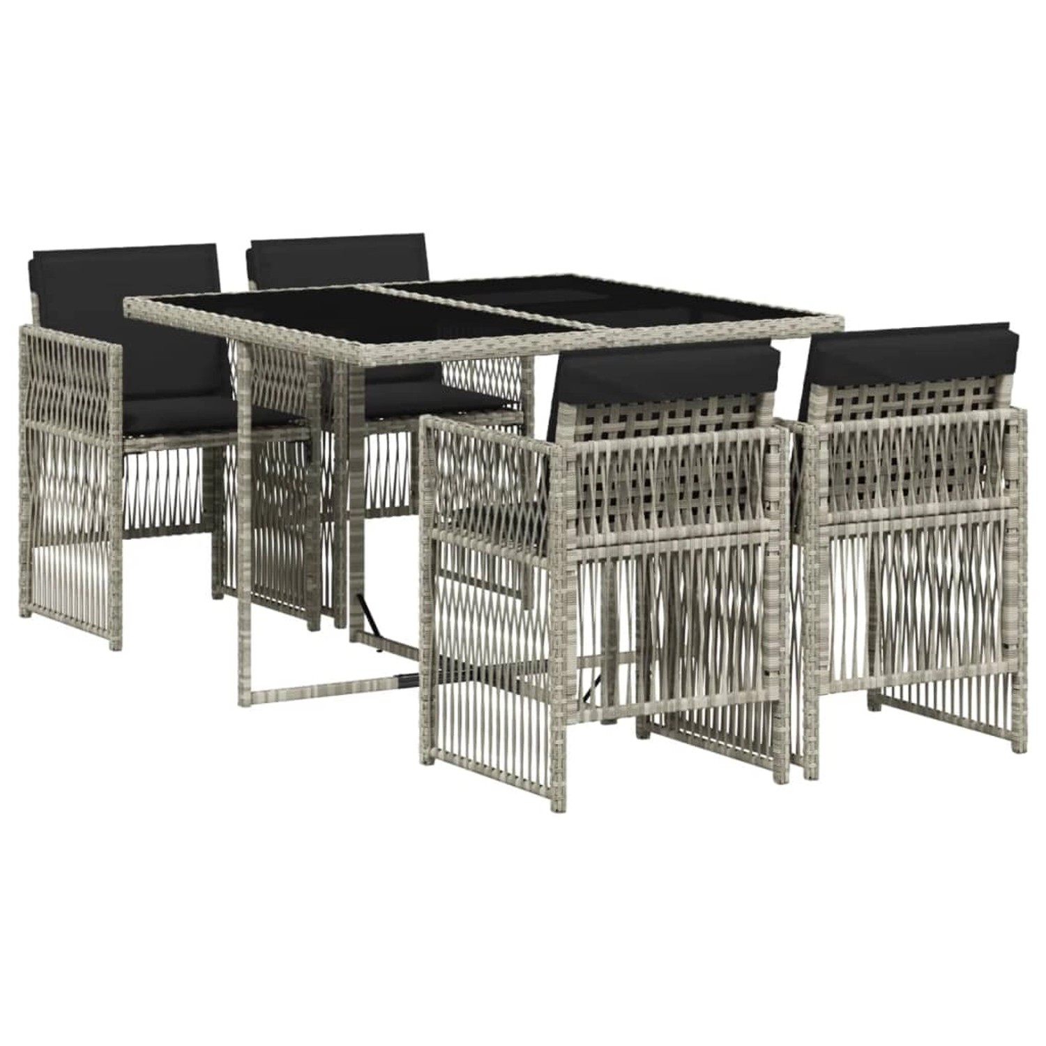 vidaXL 5-Tlg Garten-Essgruppe mit Kissen Hellgrau Poly Rattan 3210899 günstig online kaufen