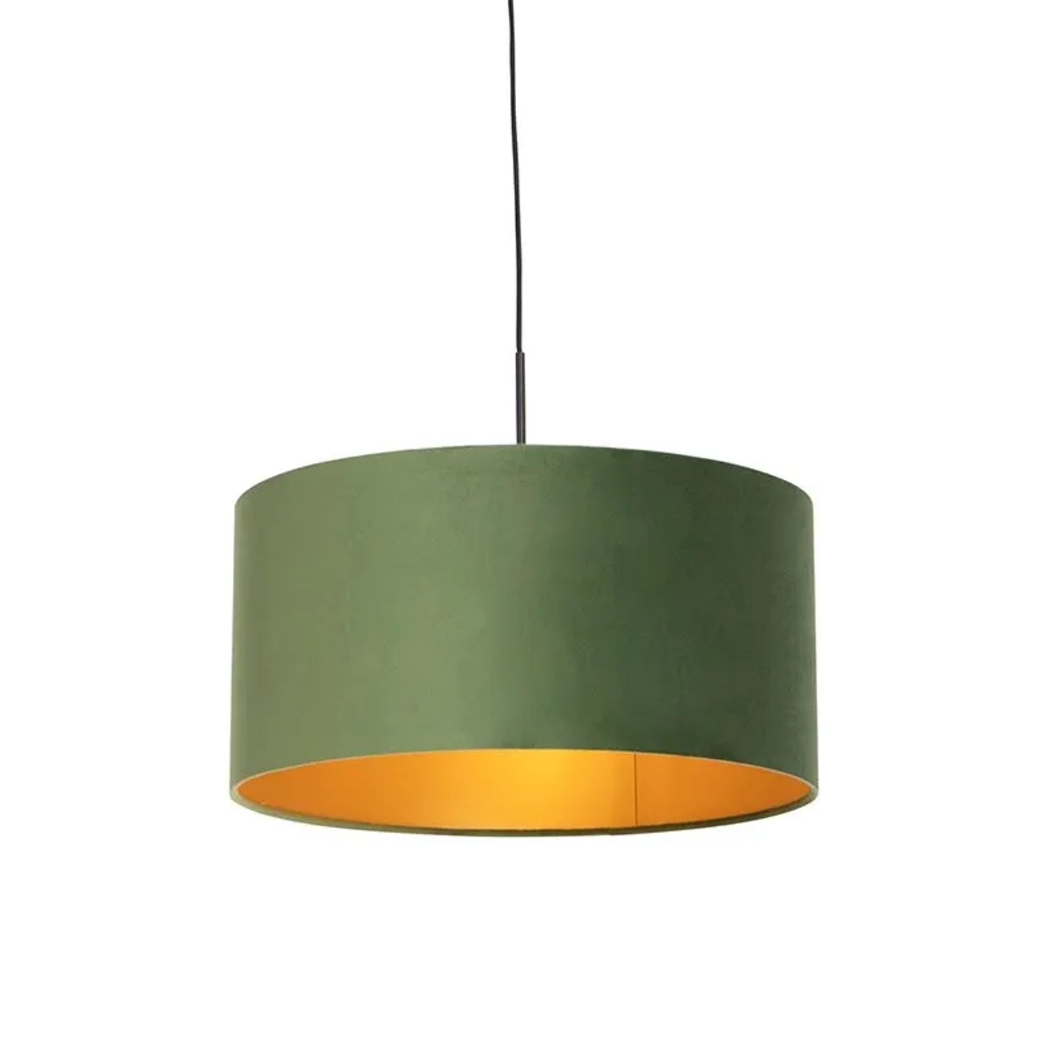 QAZQA Hängelampe mit Veloursschirm Grün mit Gold 50 cm Combi