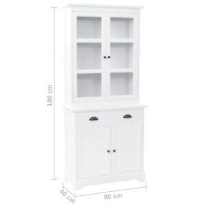 Weißer Vitrinenschrank/Anrichte (80x40x180cm) mit 4 Türen und 2 Schubladen aus MDF und Kiefer für Büro/Wohnzimmer.