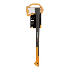 Fiskars Spaltaxt X21 L, 70,5 cm lang, zum Spalten von Holz. Axt mit grau-orangem Griff und scharfer Klinge.