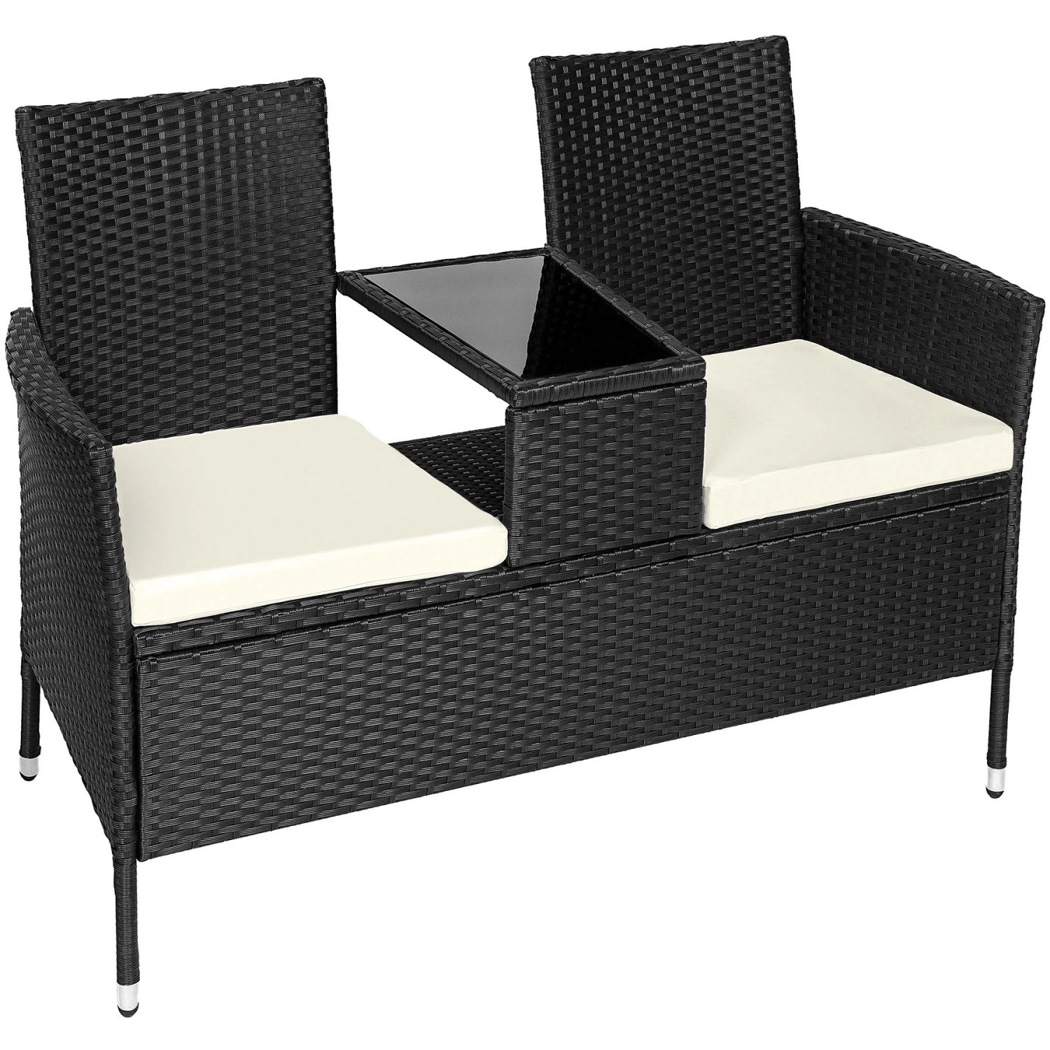 Tectake Rattan Gartensitzbank Narbonne 2 Sitzer  133 x 63 x 84 cm Wetterfest  133 x 63 x 84 cm Schwarz Beige