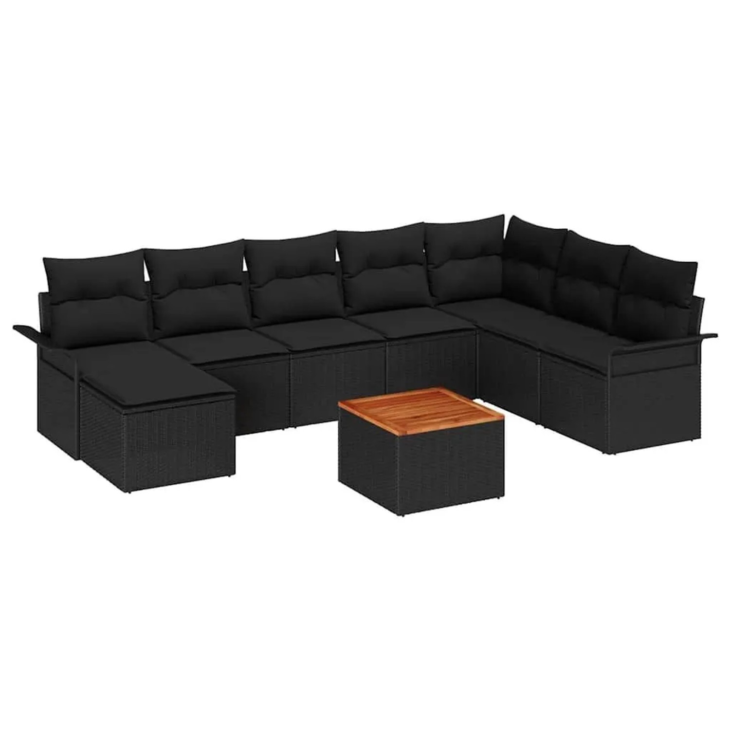 vidaXL Gartensofa-Set mit Speicher 9 Stk Schwarz Poly-Rattan 3356035