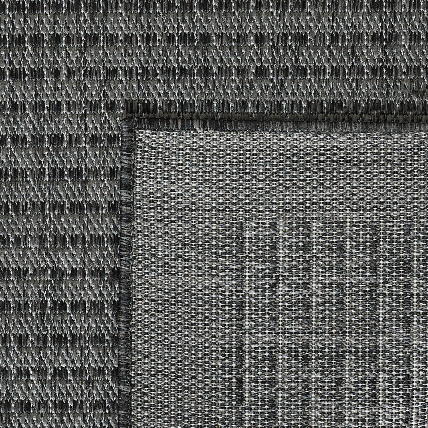 Schwarzer Ayyildiz Outdoor-Teppich Giza, 60x100 cm, in Sisal-Optik für Balkon und Terrasse.