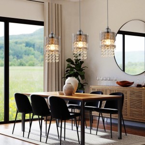 ZMH Pendelleuchte 3 flammig Modern Kristall 150cm Hängeleuchte für Wohnzimmer Esszimmer Flur